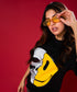 Half Skull And Smiley Face Printed Oversized Tshirt